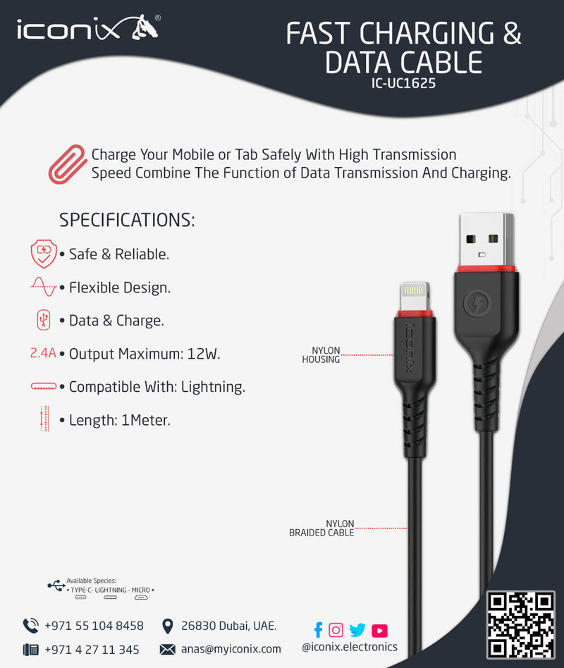 iConix iC-UC 1625 Data+Charging Cable 2.4 MAH . IP