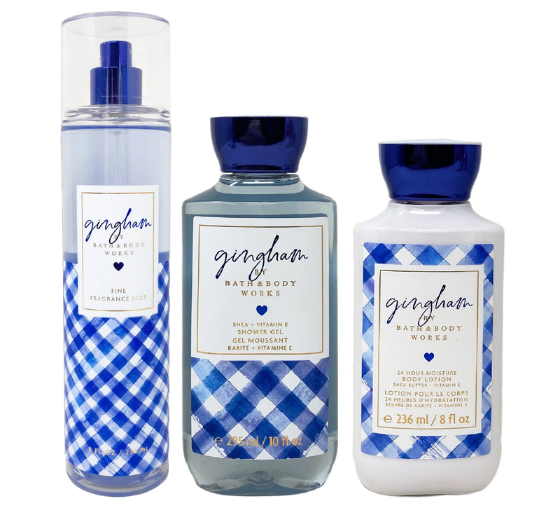 Bath and Body Works - Gingham - The Daily Trio Gift Set Full Size - Shower Gel, Fine Fragrance Mist and Super Smooth Body Lotion - 8 fl oz - 2019